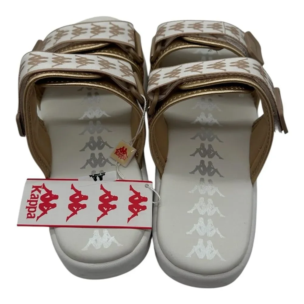 Kappa 222 Banda Aster 2 Sandals Womens Sz 6 White Almond Gold Slides 311BJLW-A0Q